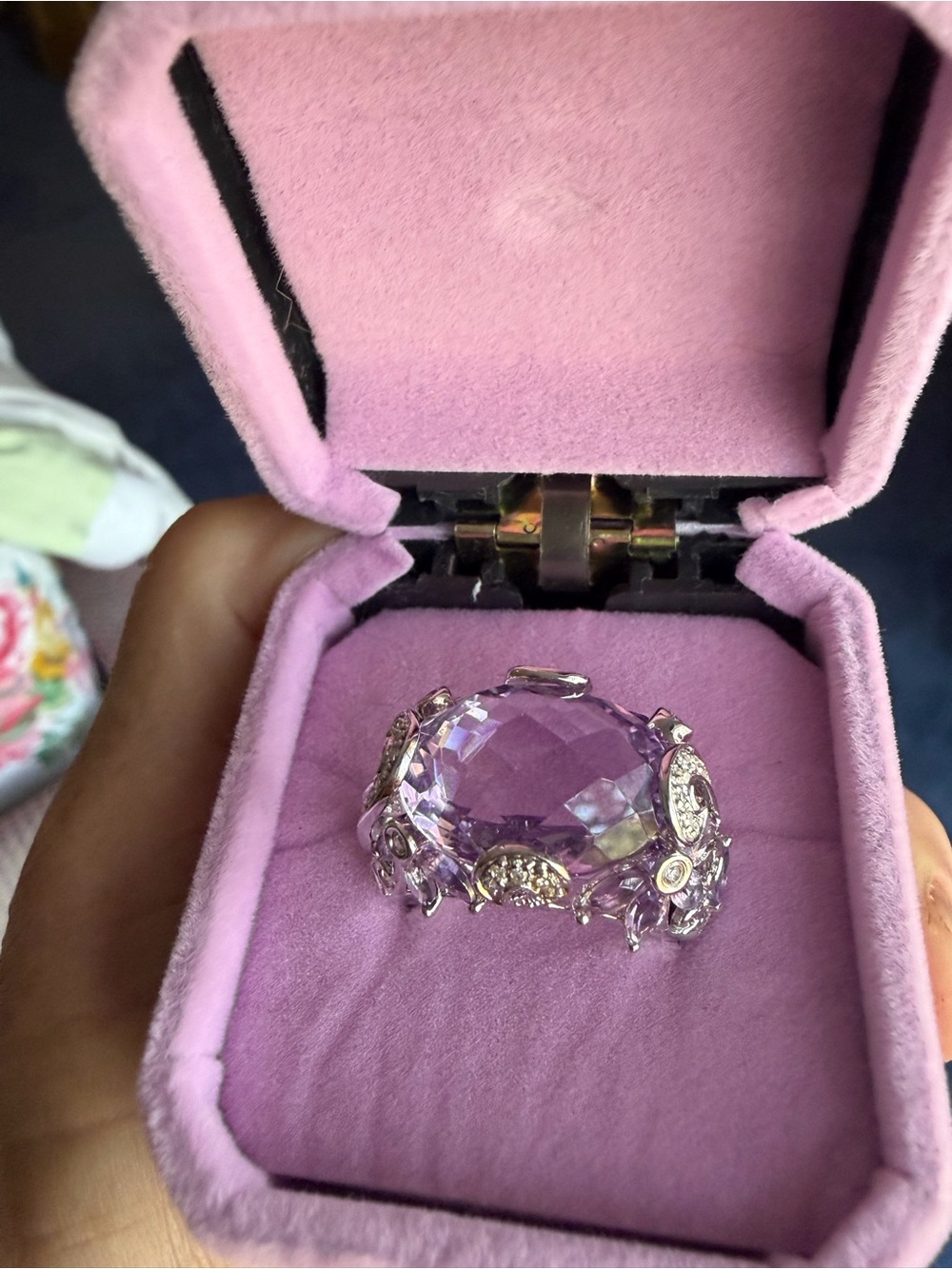 14K WG Rose de France Amethyst Ring - Picture 2 of 7